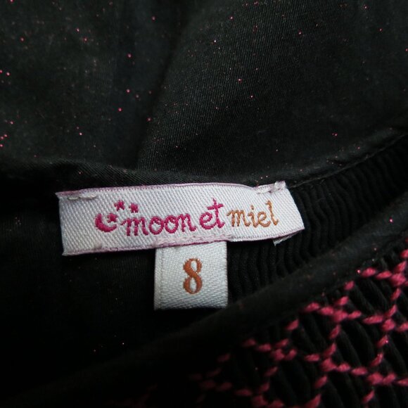 MOON ET MIEL Girl's Black Pink Glitter Smocked Short Sleeve Iris Dress Size 8 - Picture 8 of 11
